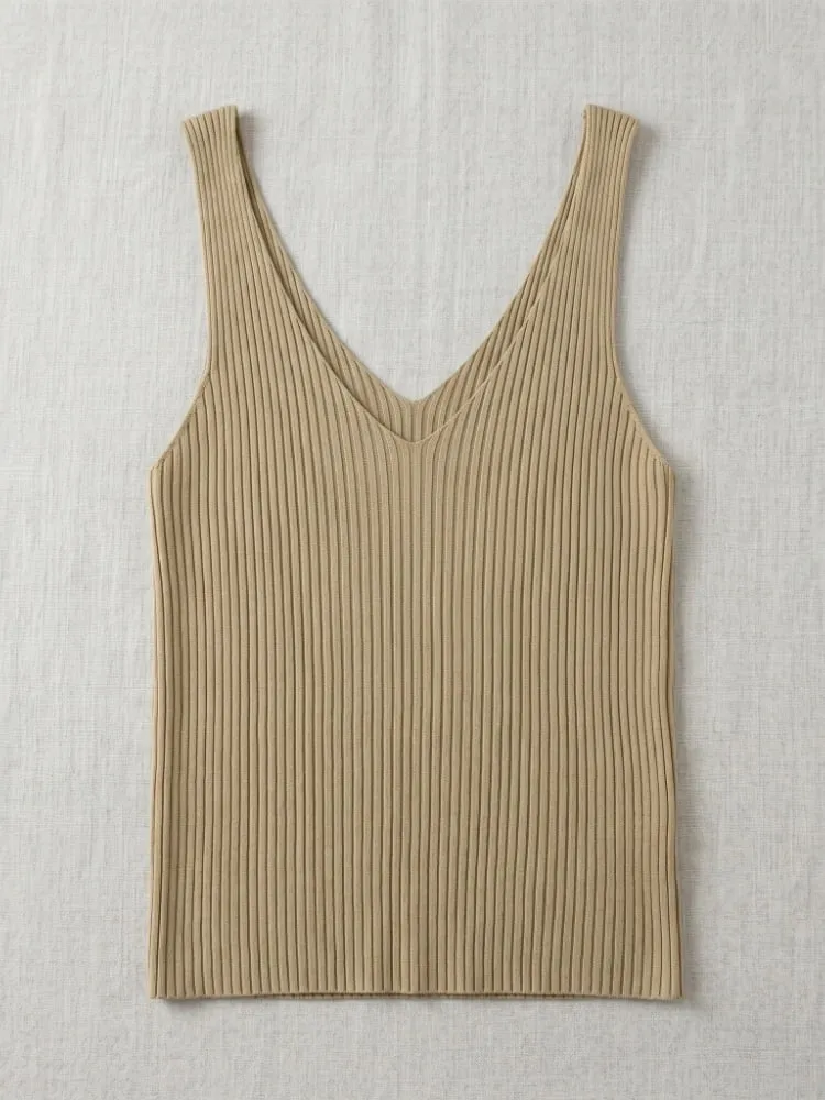 2026 Summer Fashion Women Camisole Ice Silk Knit Tank Top Slim Fit Sleeveless Base Tank Top Solid Color V-Neck Cami