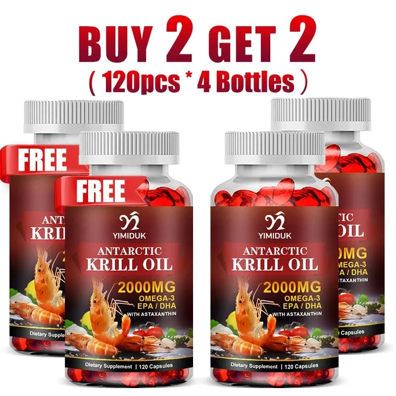 Buy 2 Get 2 Free! Krill Oil 2000mg Capsules Support Heart & Joint Health Brain Eye & Anti-Inflammatory GMP Certified Vegan