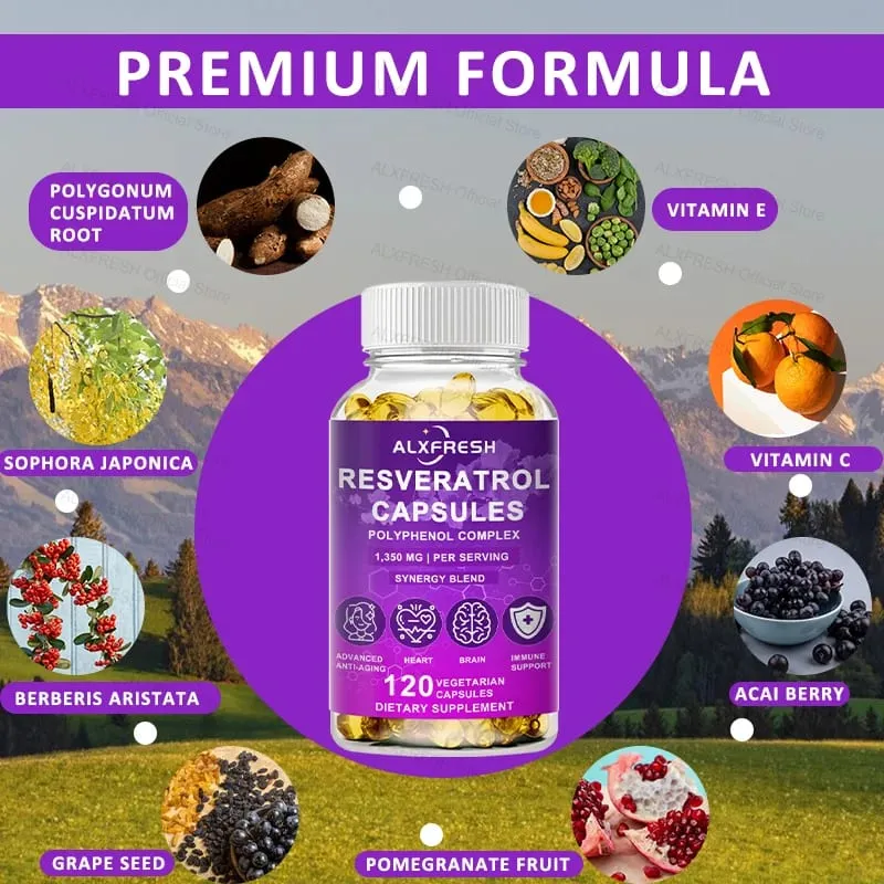 Resveratrol Capsules Supports Cardiovascular Metabolic Health Anti-inflammatory Neuroprotective Effects Antioxidant Anti-aging