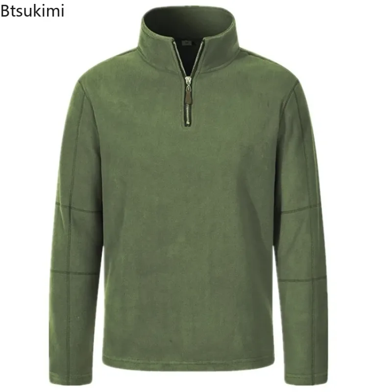 Quality Men's Thicken Warm Polar Fleece Hoodies Fashion Stand Collar Half-zip Pullovers Autumn Winter Casual Sweatshirts for Men
