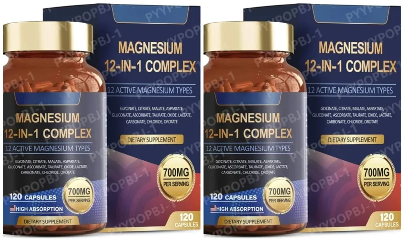 Complexe de magnésium 700 mg Supplément de magnésium 12 en 1 avec glycinate citrate oxyde de malate taurate aspartate orotate de magnésium