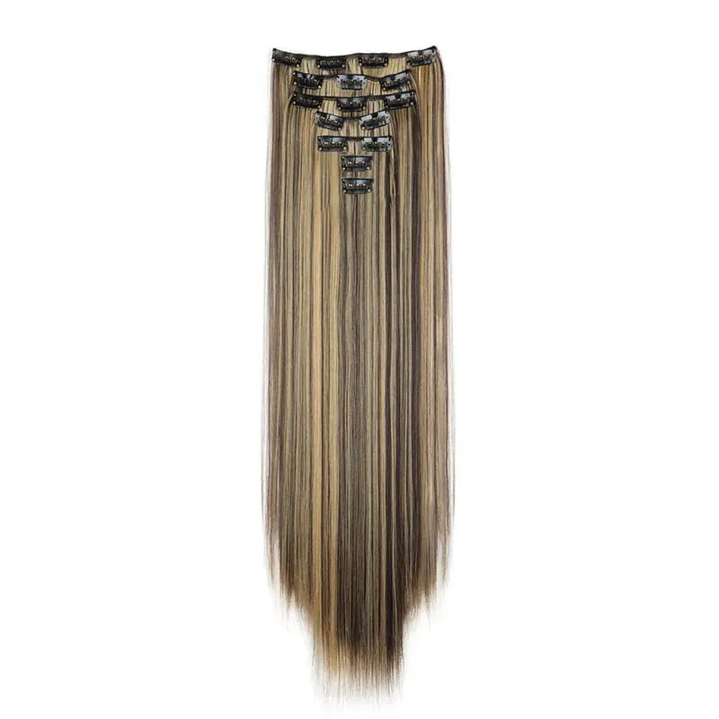 Long Straight Hairstyle 16 Clips 7 Pcs/Set Hair Extensions Natural Synthetic Blonde Black Hairpieces Heat Resistant For Women Kp