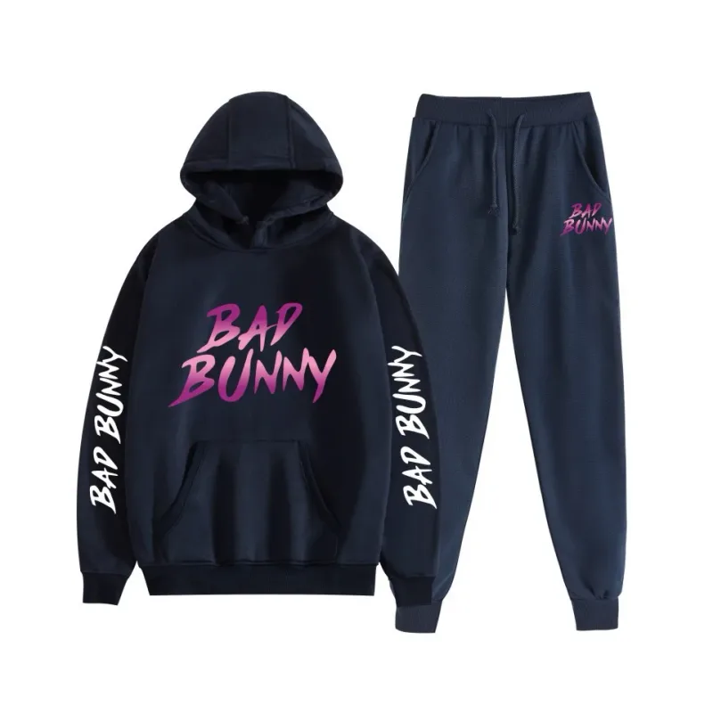 Harajuku Comfortable bad bunny Print Sweatshirt Sweatpants Suit Women's Hoodies+ Trousers Suit Boys/Girls 2 Piece Set Clothes