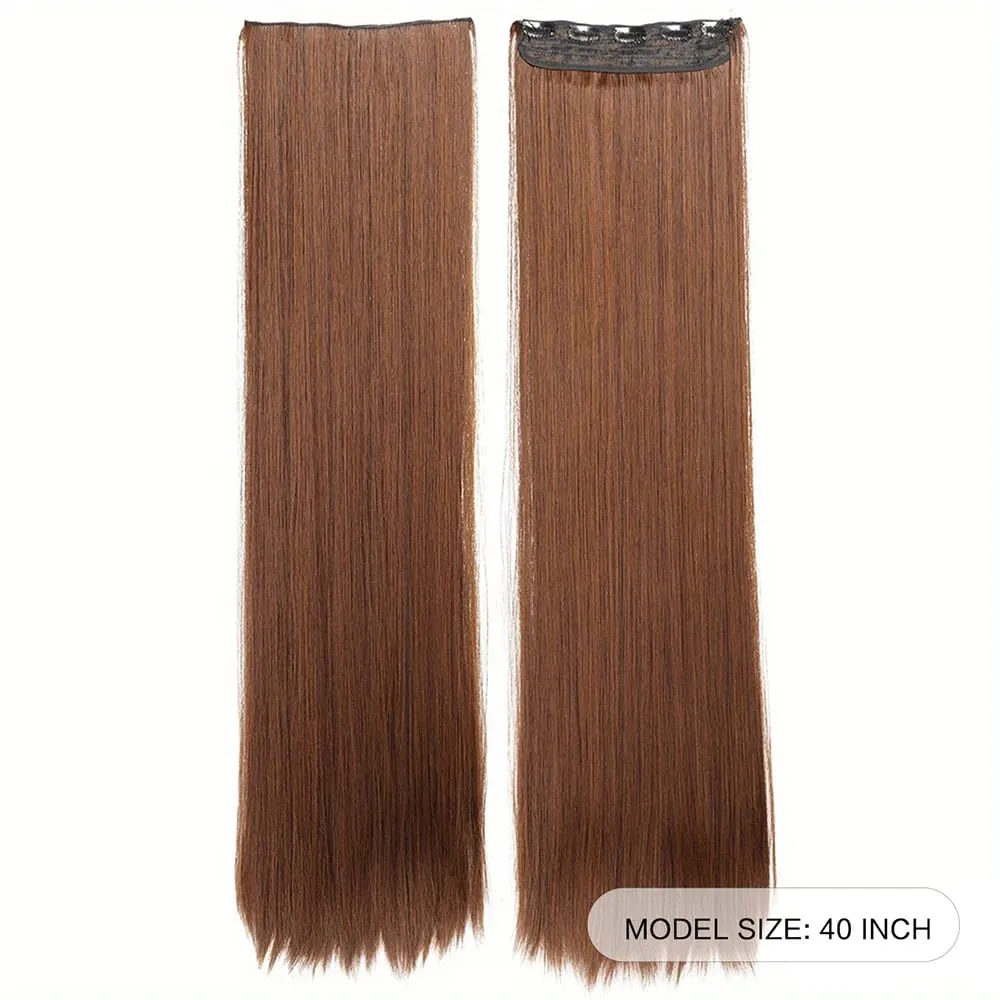 40 inch Long Straight Synthetic Hairpieces Clip In Hair Extensions Black Natural Hair Piece for Women — image 5