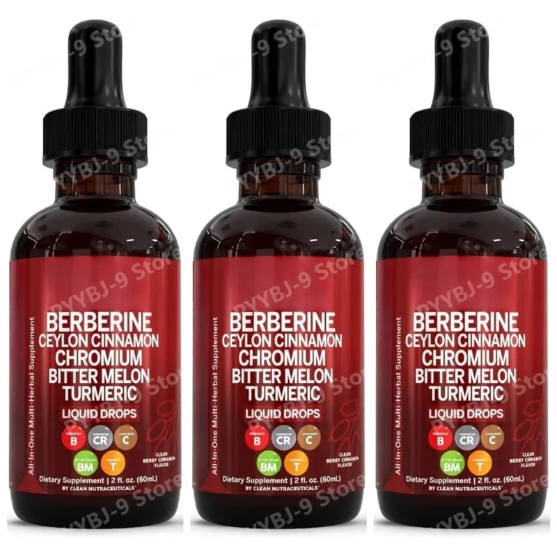 Berberine Chromium Turmeric & Ginseng 2oz Liquid Drops Organic Herbal Supplement for Wellness Supports Healthy Balance