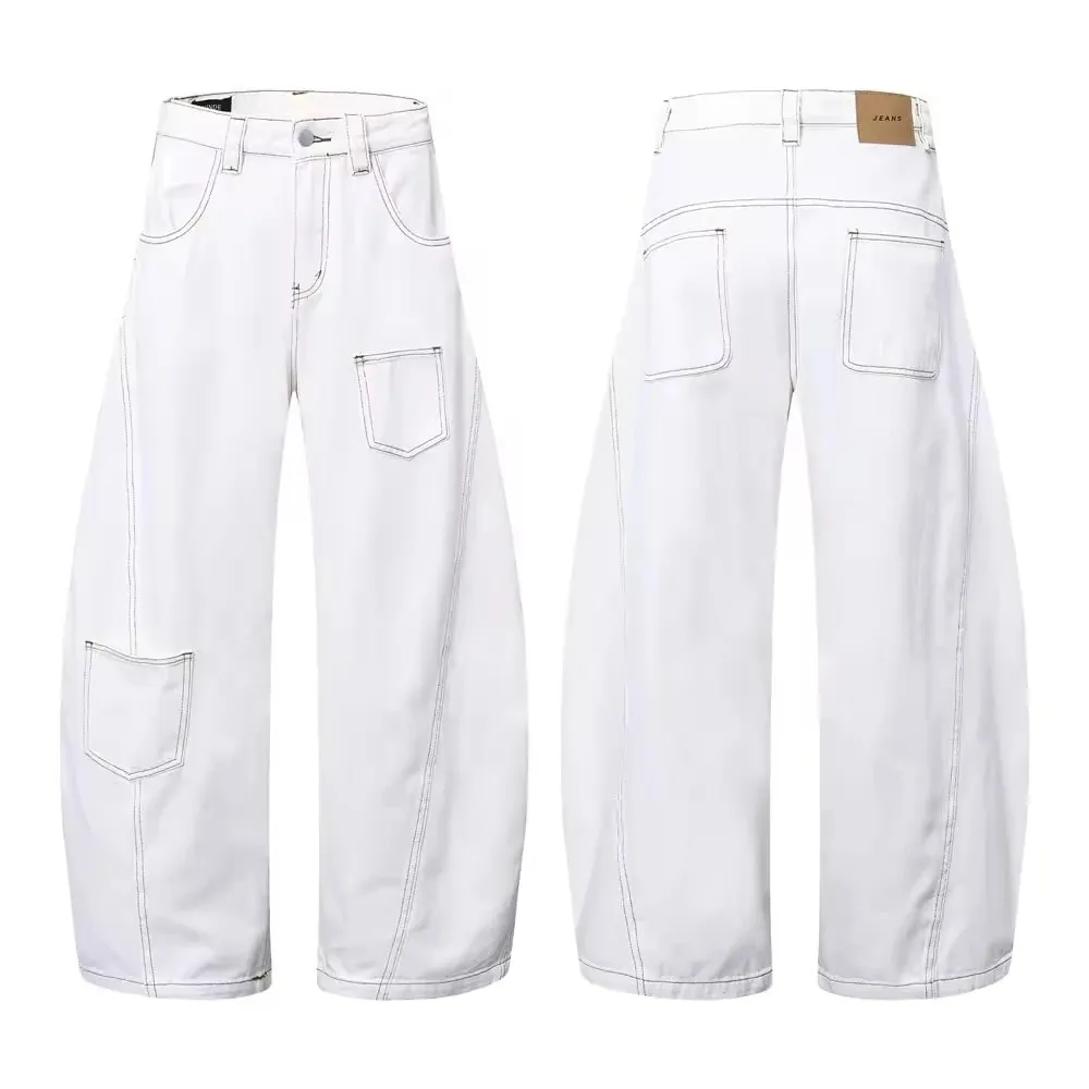 Y2K Men's Jeans White High-Waisted Wide-Leg Denim Pants Retro Baggy Style Fashion Loose Fit Casual Denim Trousers Streetwear — image 7