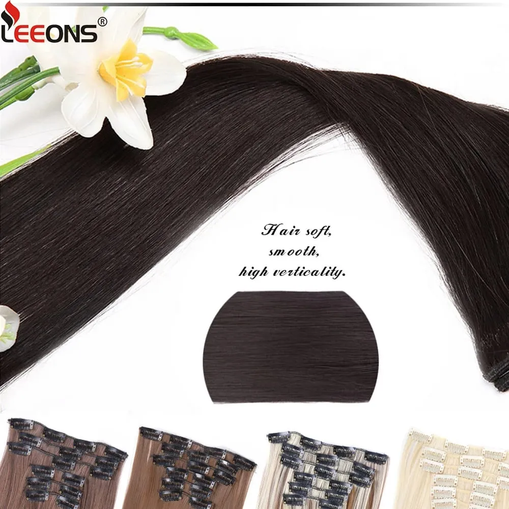 6Pcs/Set 16 Clips In Hair Extensions Black Brown Straight Synthetic Hairpieces 30Inch Thick Hair Extension For Girls Daily Use