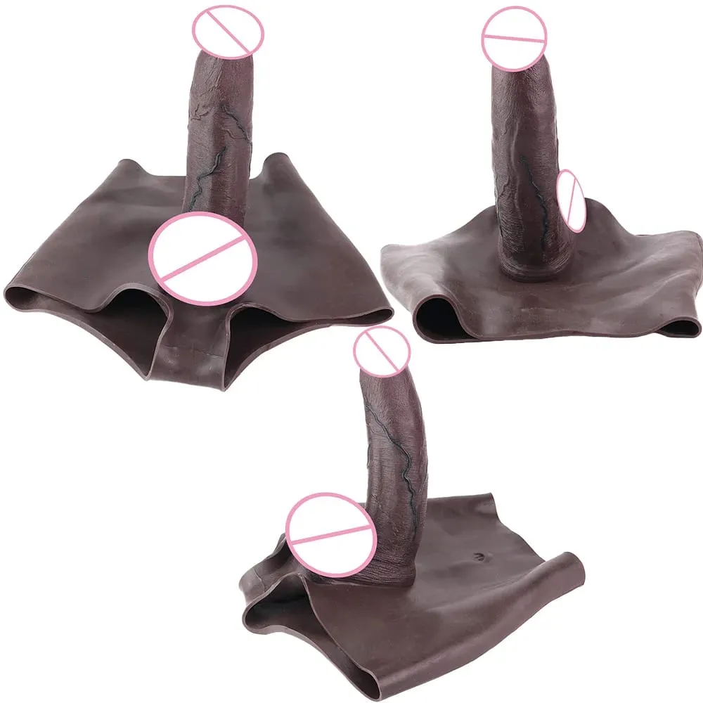 Black Realistic Penis Sleeve Pants Silicone High Waist Male Strap-On Dick Extender Delay Ejaculation Couple's Sex Tools