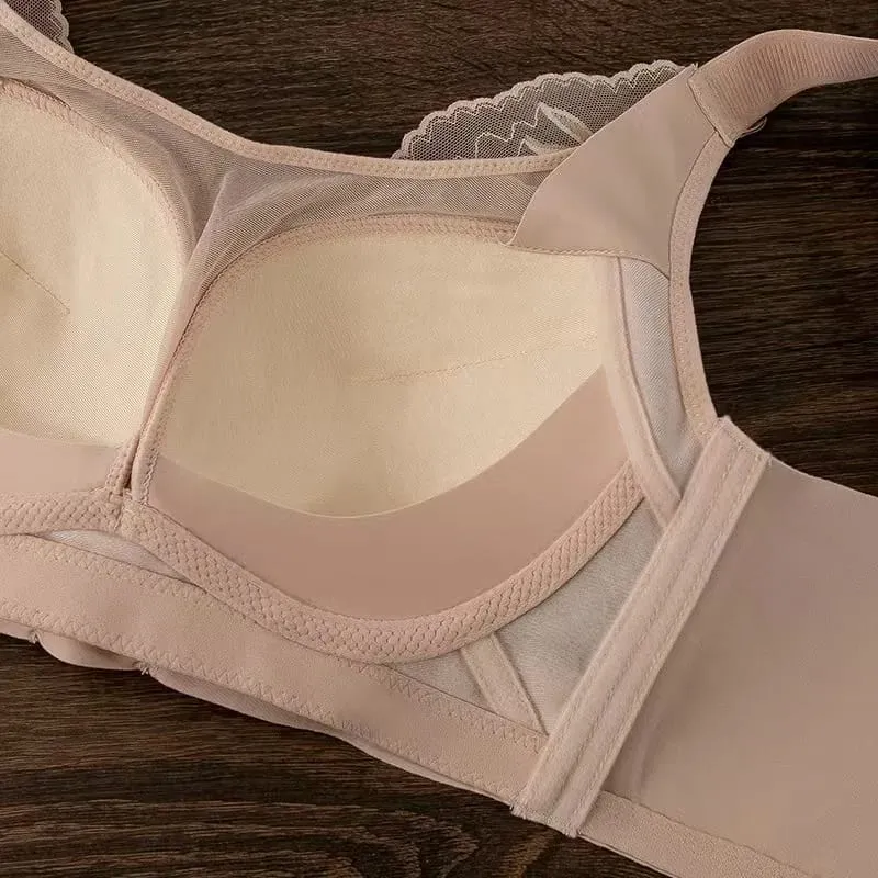 Plus Size Thin CD Cup Push up Bra Sexy Lace Wire-Free Soft Support Anti-Sagging Adjustable Lingerie Bra for Women