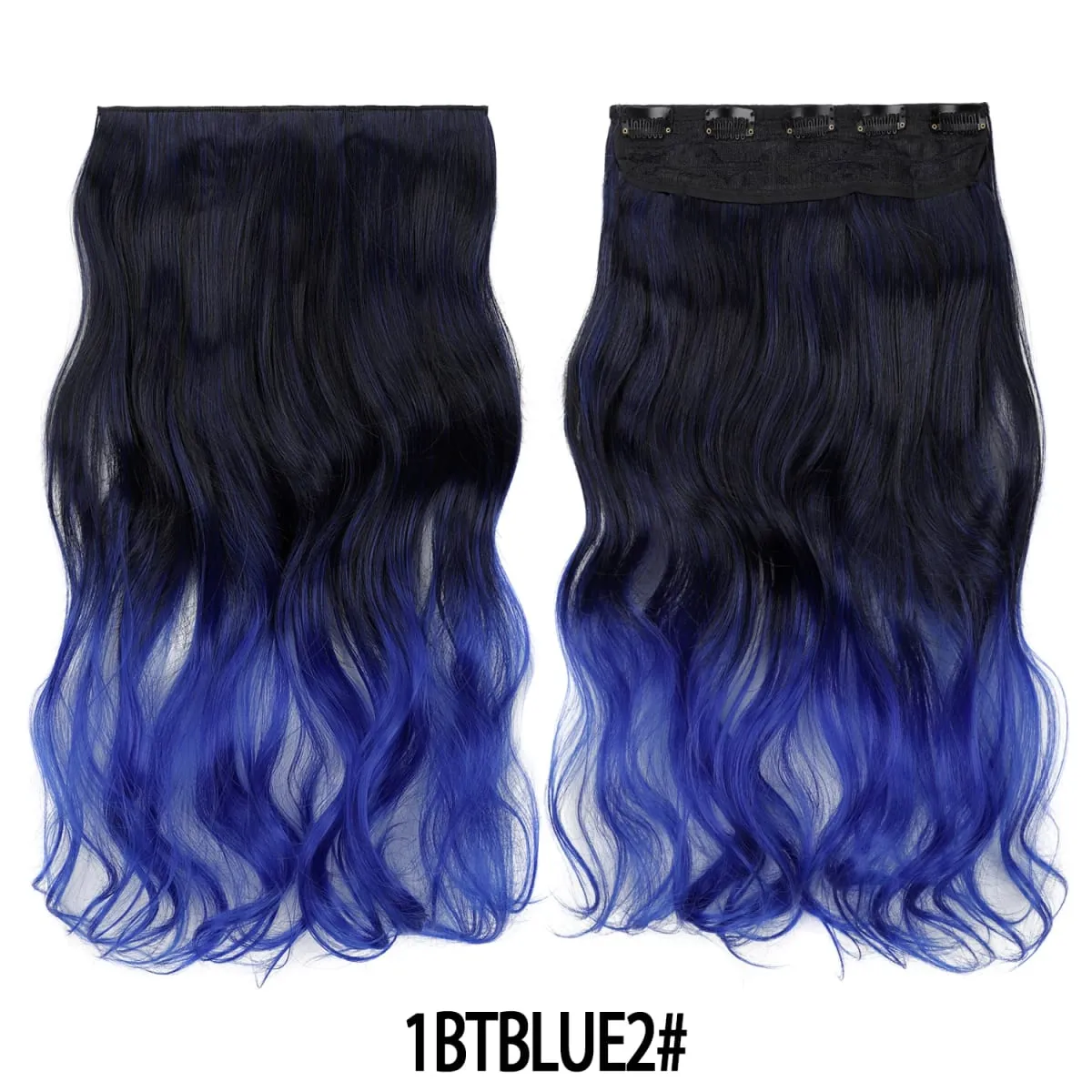 Jeedou One Piece 5 Clips Wavy Ombre Clip In Hair Extensions Long Water Wave Synthetic Curly Hair Piece Rainbow Colored Hair