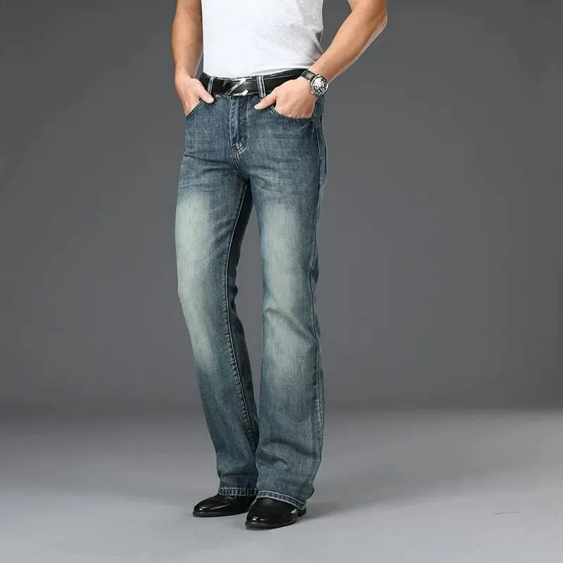 Denim Flared Jeans Men Boot Cut Denim Pants Comfortable Slightly Slim Classic Loose Casual Blue Black Trousers For Male Bootcut