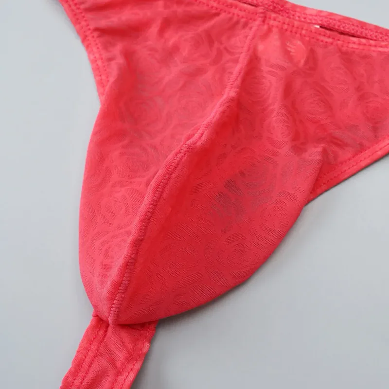 Homens rendas jacquard g-string roupa interior alta elástico grande bolsa tanga calcinha sexy gays erótico t-back cuecas
