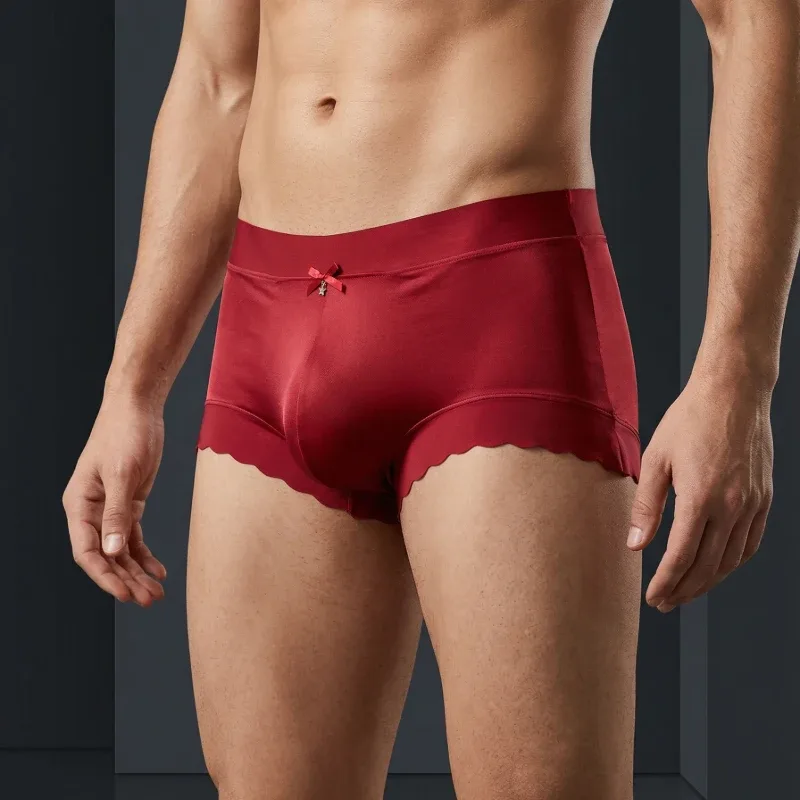 Men's Seamless Ice Silk Briefs 3D Contour Pouch Mid Waist Satin Smooth Scalloped Edge Ultra Thin Male Underwear — image 2