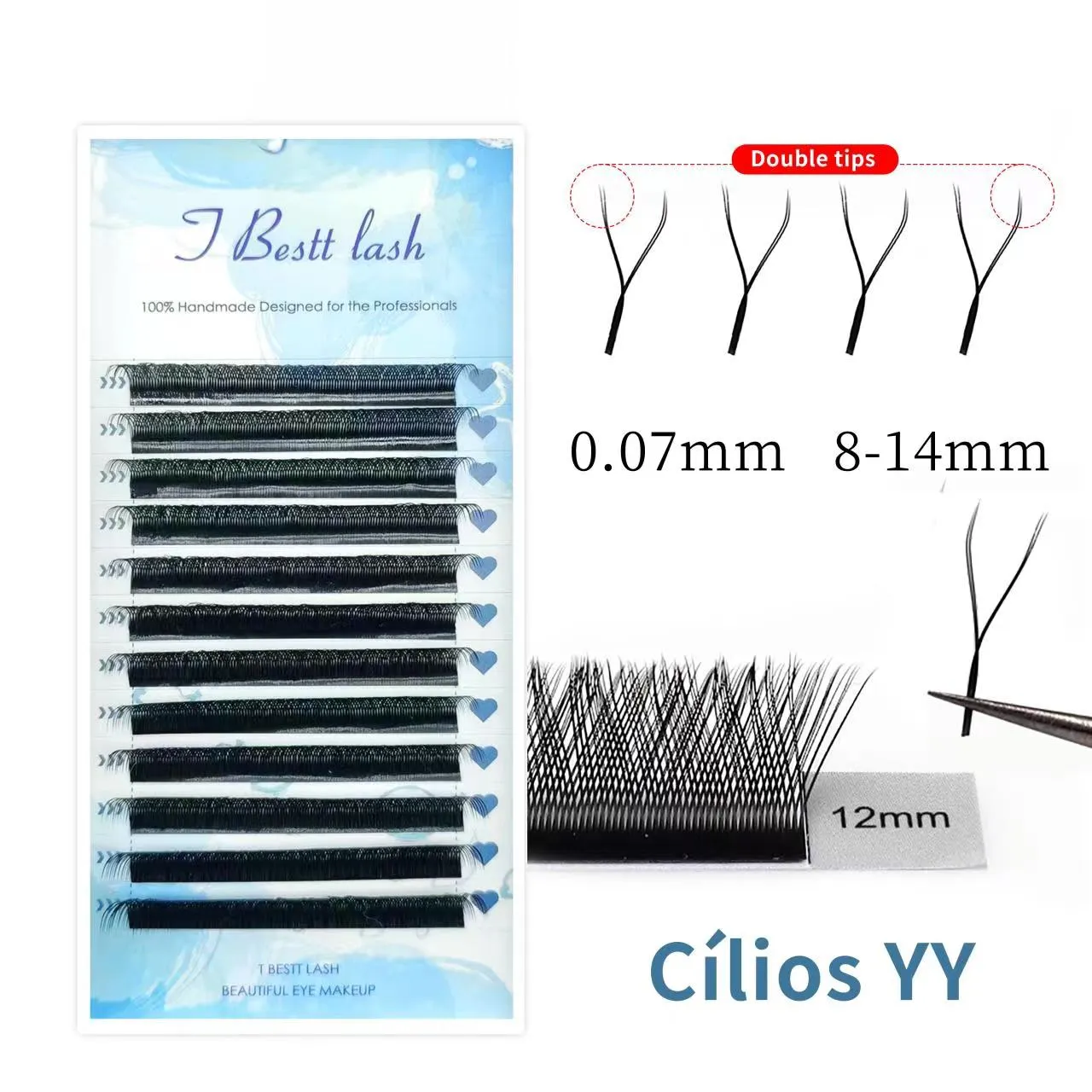 Tbestt 5D-W Tvarované prodloužení řas Předpřipravené objemové vějíře Clover W Style Lashes Falešné norkové řasy Měkké Snadné větrání řas