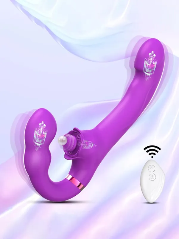 APP Bezpáskové dildo Vibrátor G-Spot Realistické oboustranné vibrační anální sexuální hračky pro ženy Lesbické páry