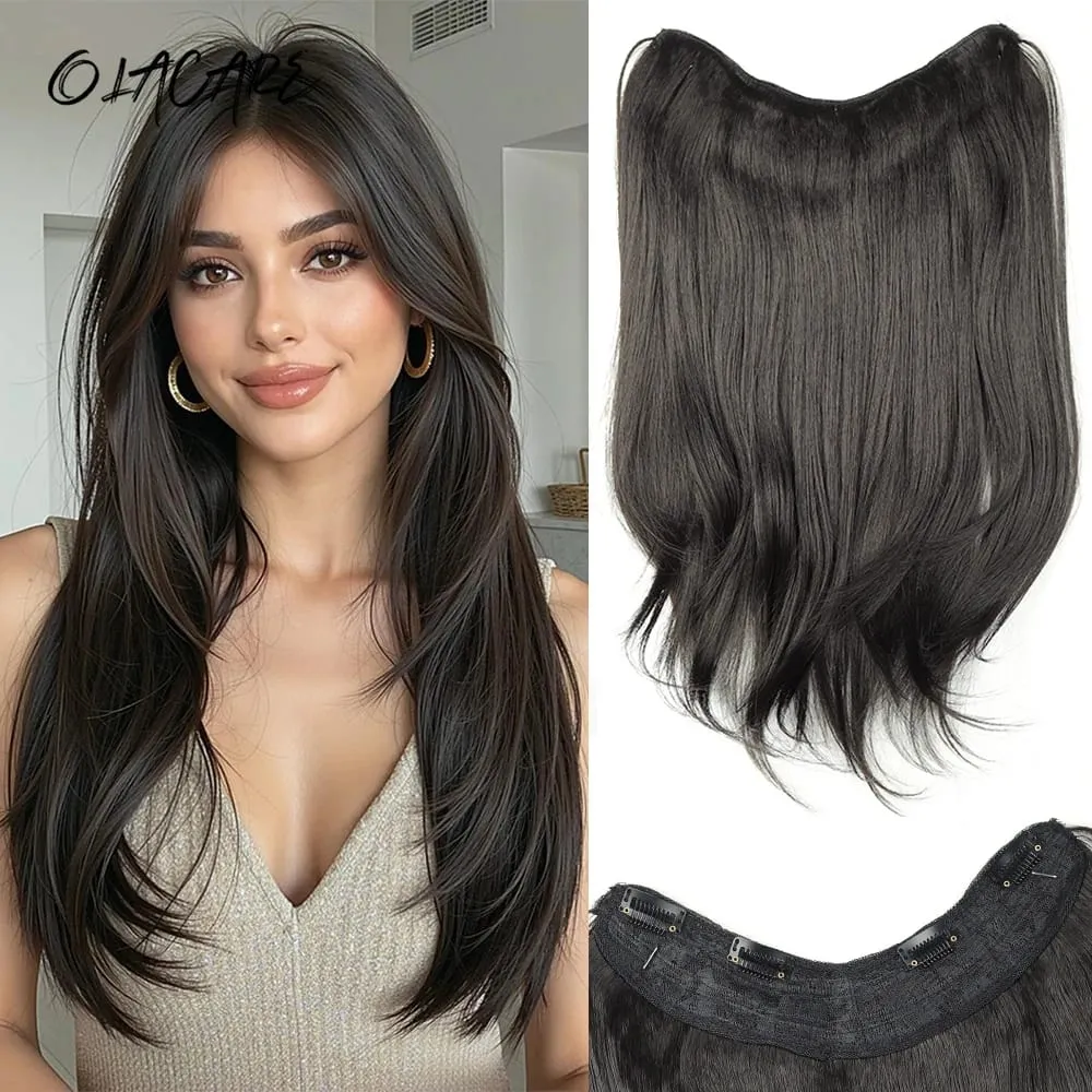 Synthetic V-Shaped Long Curly Wavy Hair Extension Synthetic Wig Layered Hair Extension Hair Pad Fluffy Top Increase Hair Volume