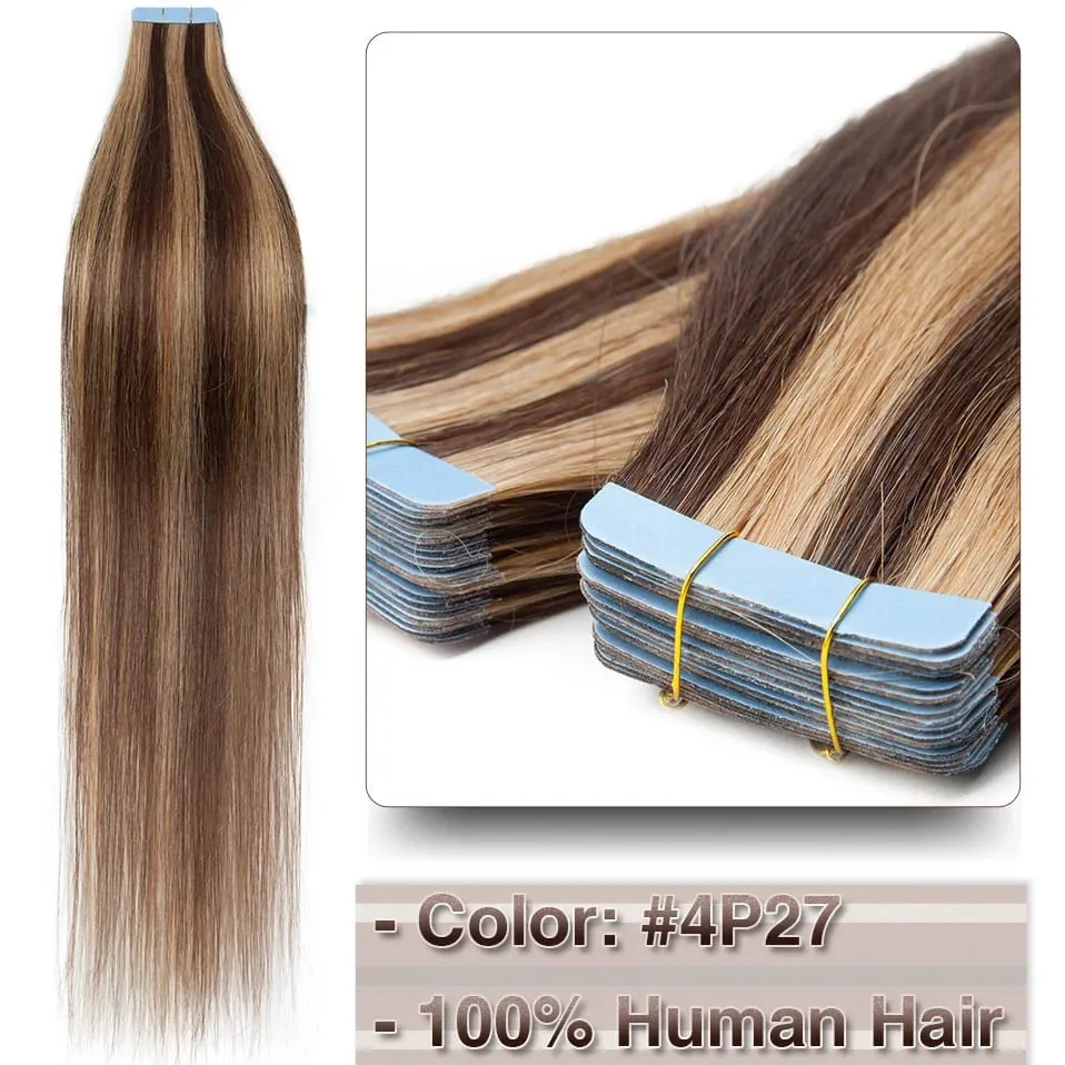 Double Stitched Tape in Human Hair Extensions Straight Invisible Seamless Skin Weft Tape In Hair Extensions For Women