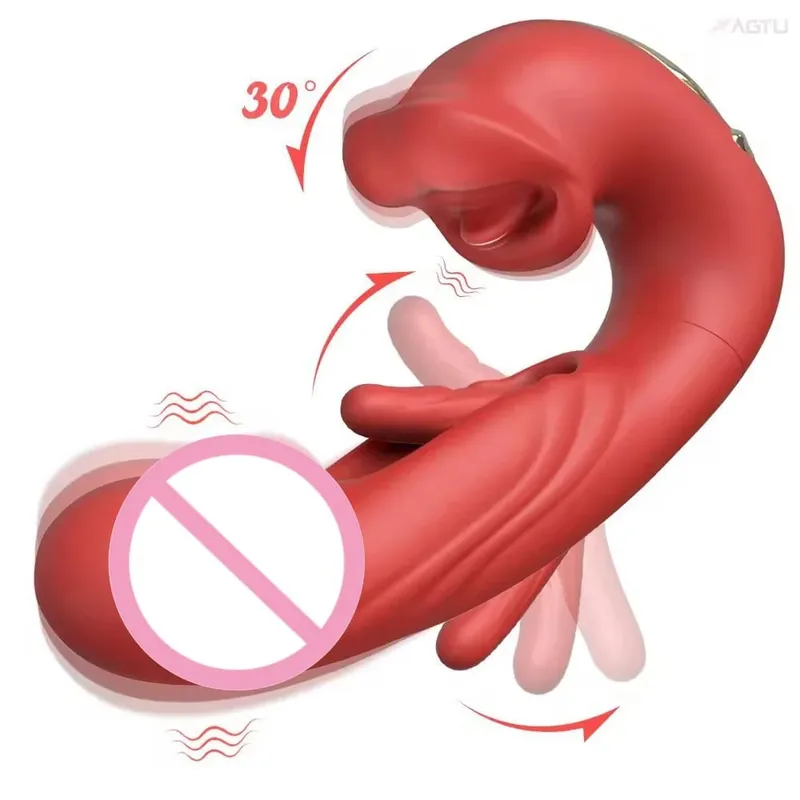 3 in 1 Telescopic Flapping Tongue Licking Dildo Female Clitoris Stimulator Finger Flapping Vaginal Massager Masturbator Sex Toy — image 1