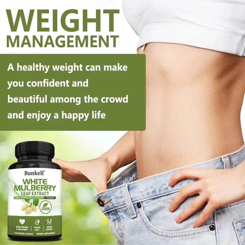 Hvidt Mulberry Leaf Extract 1000mg - 120 Kapsler Hvid Mulberry Leaf Ikke-GMO glutenfrit supplement Høj styrke og styrke