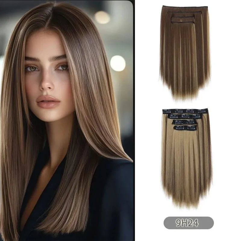 35CM Syntetisk 4 stk/sæt Clips i hårforlængelser Kort lige frisure Blond sort hårstykker Varmebestandigt falsk hår — image 10