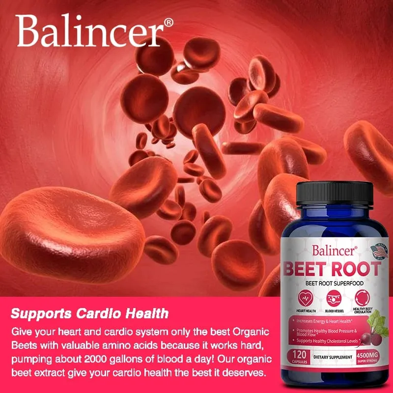 Beetroot Capsules 2500mg Support Daily Blood Circulation Cardiovascular Wellness Physical Endurance & Immune Balance