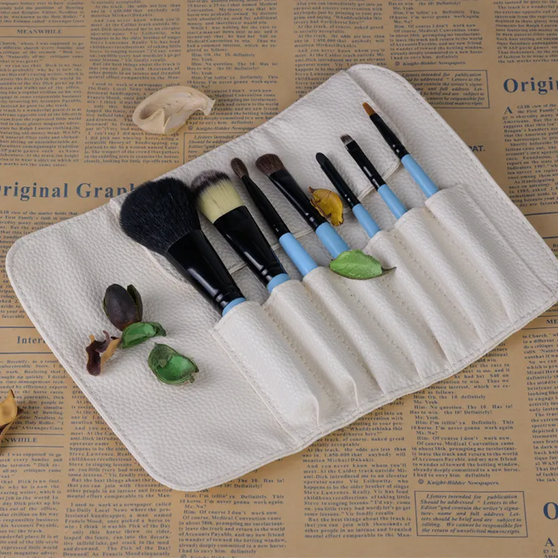 7 Pcs Pink Makeup Brush Set With Leather Case Foundation Blush Eyeshadow Brushes Portable Cosmetic Make‑up Tools Kit