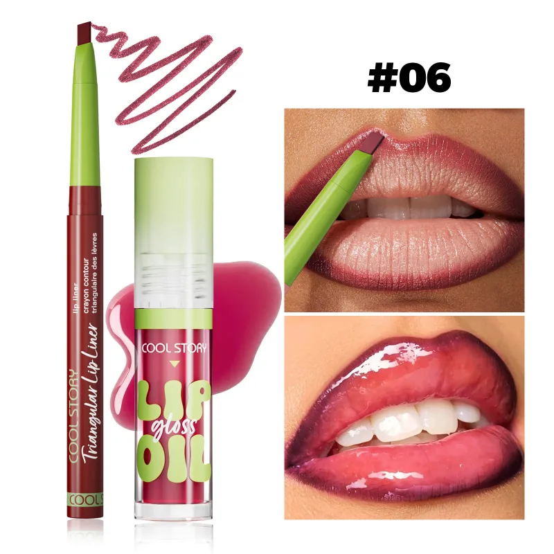 2ks Lip Liner Lesk na rty Sada rtěnek 2 v 1 Smooth Lips Contour Makeup Kit Matná tužka na rty pro ženy Plumping Oil Combo Cosmetic — image 8