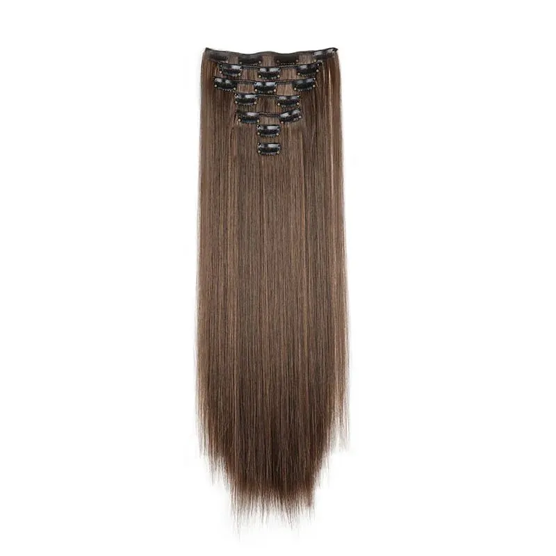 Long Straight Hairstyle 16 Clips 7 Pcs/Set Hair Extensions Natural Synthetic Blonde Black Hairpieces Heat Resistant For Women Kp