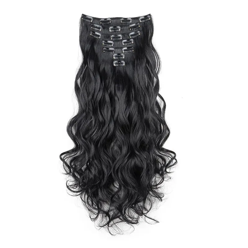 Long Straight Hairstyle 16 Clips 7 Pcs/Set Hair Extensions Natural Synthetic Blonde Black Hairpieces Heat Resistant For Women Kp