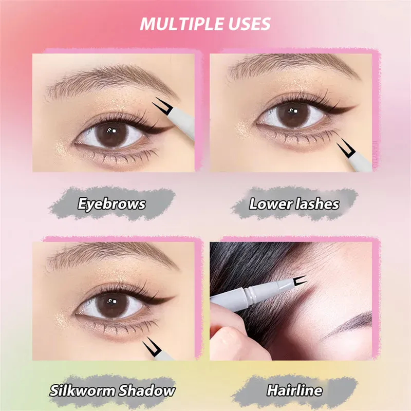 Double-claw Liquid Eyeliner Ultra-thin 2 Fork Tip Waterproof Quick-drying Lower Eyelashes Eyeliner Pencil Sweat-proof Eye Makeup