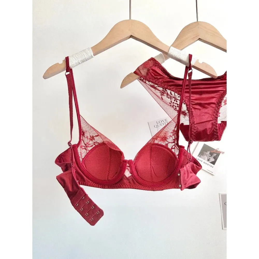 Comfort Lace Lingerie Bra Set Women Soft Underwire Thin Cup Push‑Up Breathable Intimates Suit For Small Bust Ladies Underwear