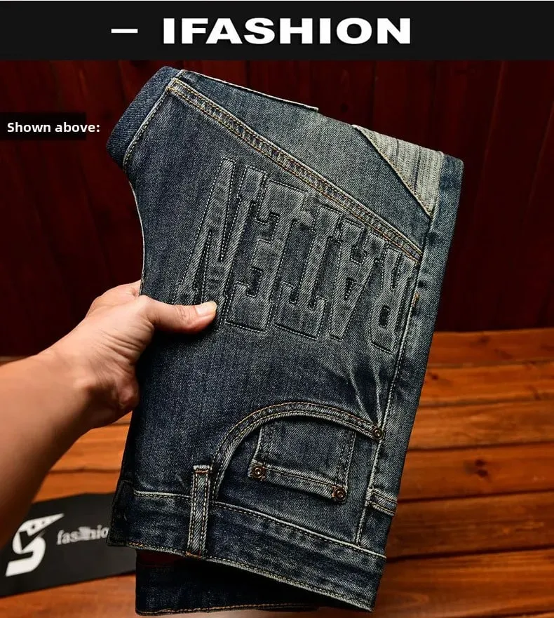 High end retro jeans for men slim fit small feet light luxury trend autumn style simple and casual long pants — image 8