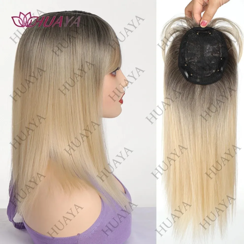 14Inch Hair Toppers for Women with Thinning Hair Heat-Resistant Synthetic Ladies Wiglets Toppers - Ombre Dark Root to Blonde — image 3