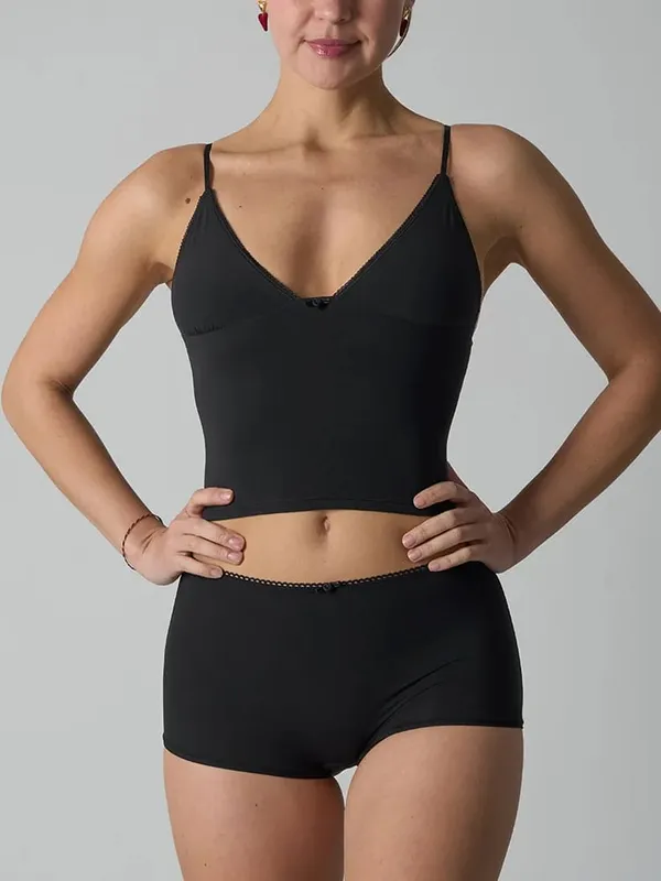 Solid Thin Seamless Lingerie Set Women Lace Trim Triangular Cup Camisole With Boxer Shorts High Elasticity Slim Floral Bra Sets
