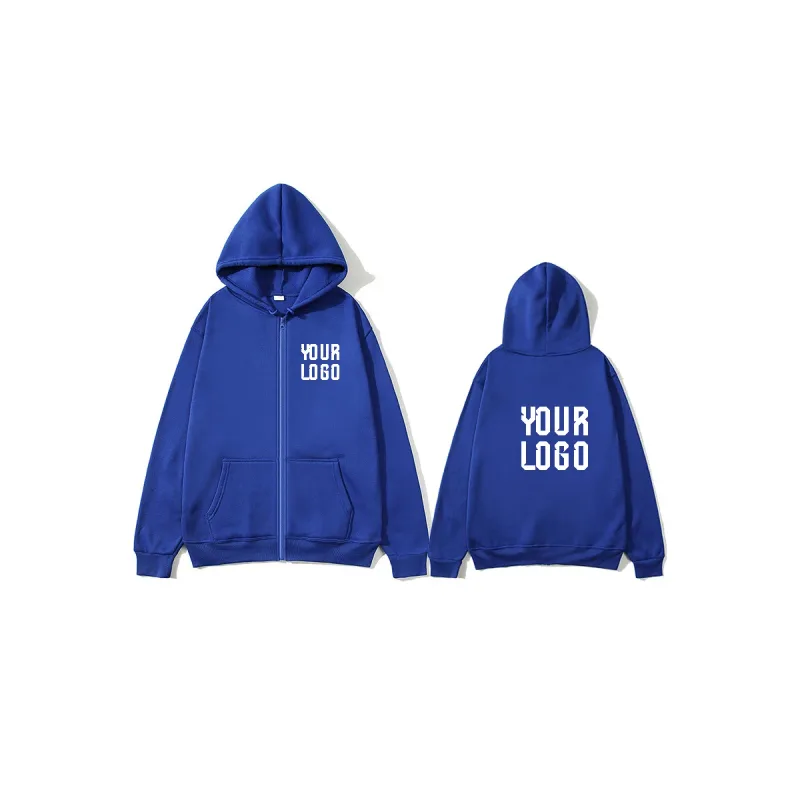 Solid Color Zipper Hoodie | Customizable Text Pattern Jacket | Unisex Team Customization