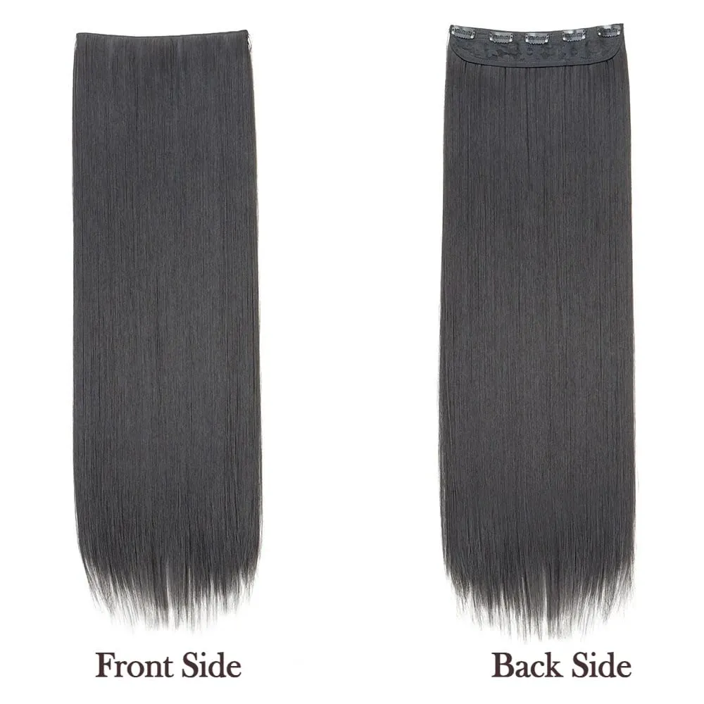 5-Clips Synthetic Heat-Resistant Long Straight Hair Extensions Natural Black Invisible Seamless One-piece Hair Extension Women