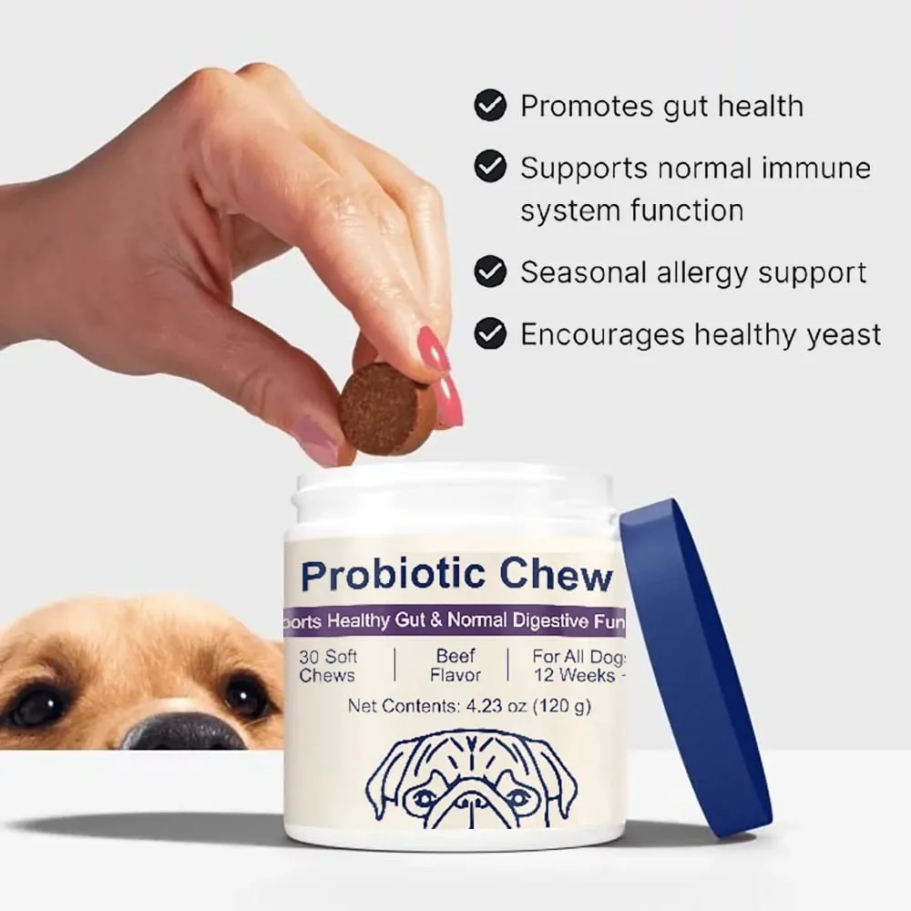 Probiotics Chew for Dogs 12 Weeks+ Support Gut Health Occasional Diarrhea Digestive Health & Seasonal Allergies - Beef Flavor