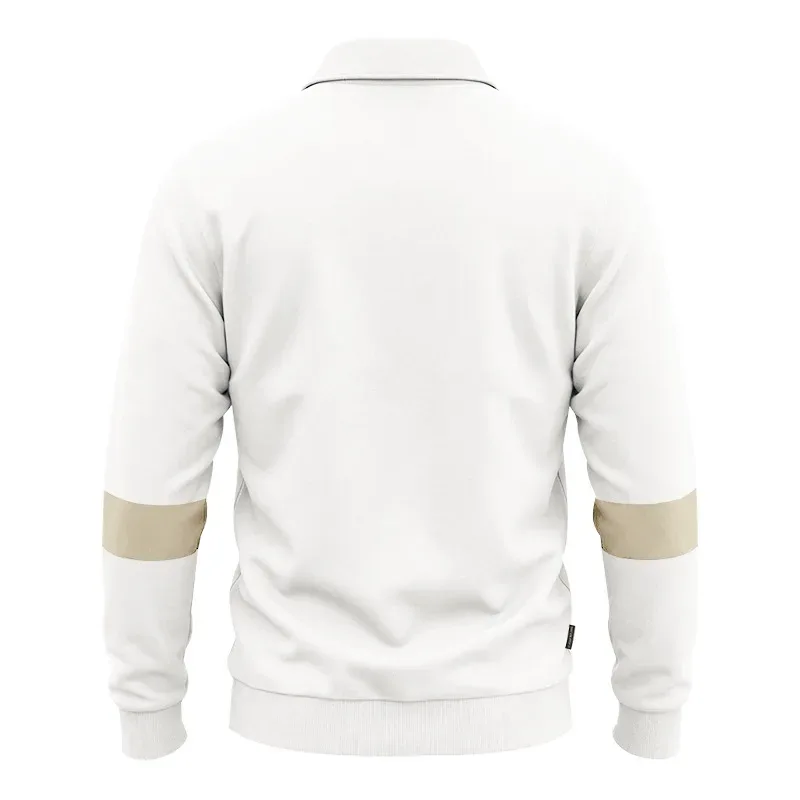 Men Lapel Polo Sweatshirt, Color Block Long Sleeve Pullover, Loose Solid Casual Top for Spring Autumn Daily Outfit