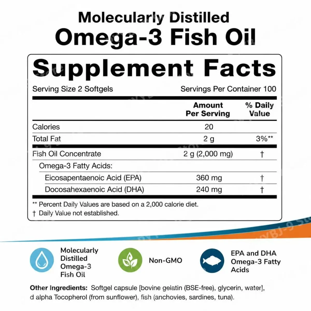 Omega 3 Fish Oil Softgels with EPA DHA Molecularly Distilled Heart Brain and Eye Health Support Easy to Swallow 200 Count