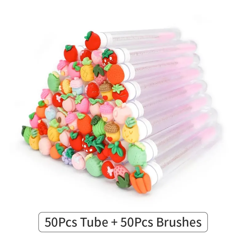 10 /50PCS Set Fruit Collection Mascara Brush Reusable Lash Brush Tube Spoolies Lash Extension Brushes Applicators Makeup Tools