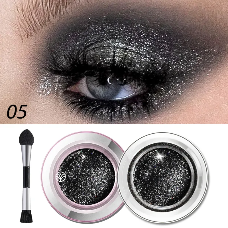 1pcs Highlighter Liquid Eye Shadow Waterproof Non-Greasy Long-Lasting Highlight & Smoky Eye Shadow with Makeup Brush