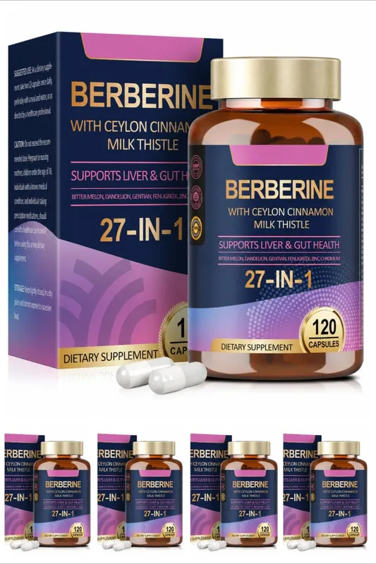 27 in 1 Berberine Supplement with Ceylon Cinnamon Milk Thistle for Liver Gut Health Immunity Men & Women 120 Vegan Capsules
