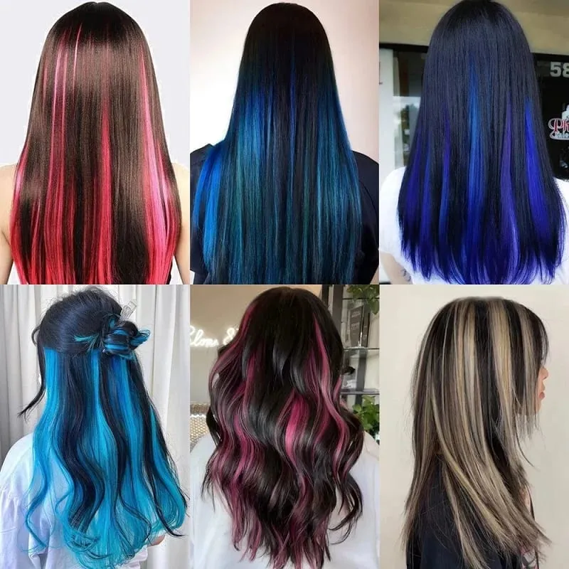 Synthetic 24Inch Long Straight One Piece Rainbow Highlight Clip In Hair Extensions for Women Daily Use Easy Wear