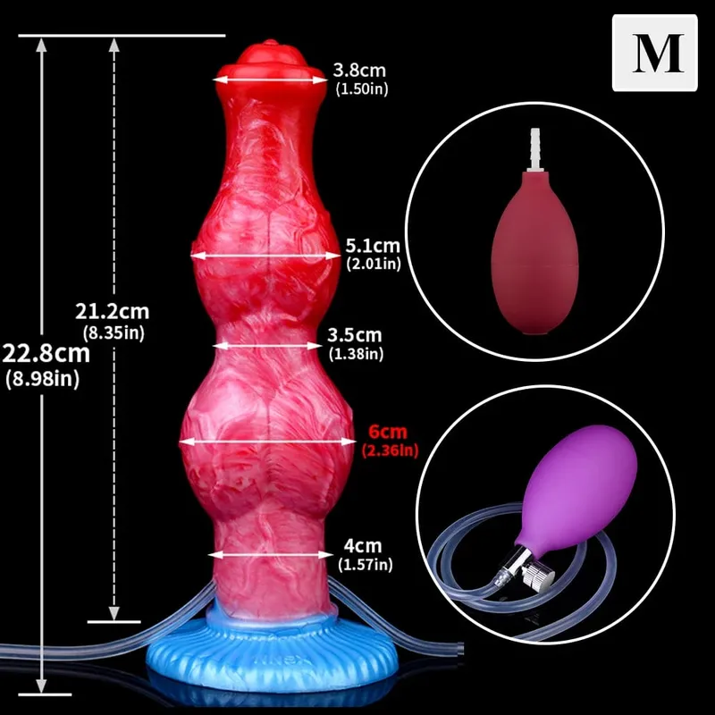 Kæmpe knude sprøjtende-oppustelig dildo med stærk sugekop Silikone oppustet analstik træner Begynder sexlegetøj til kvinder mænd
