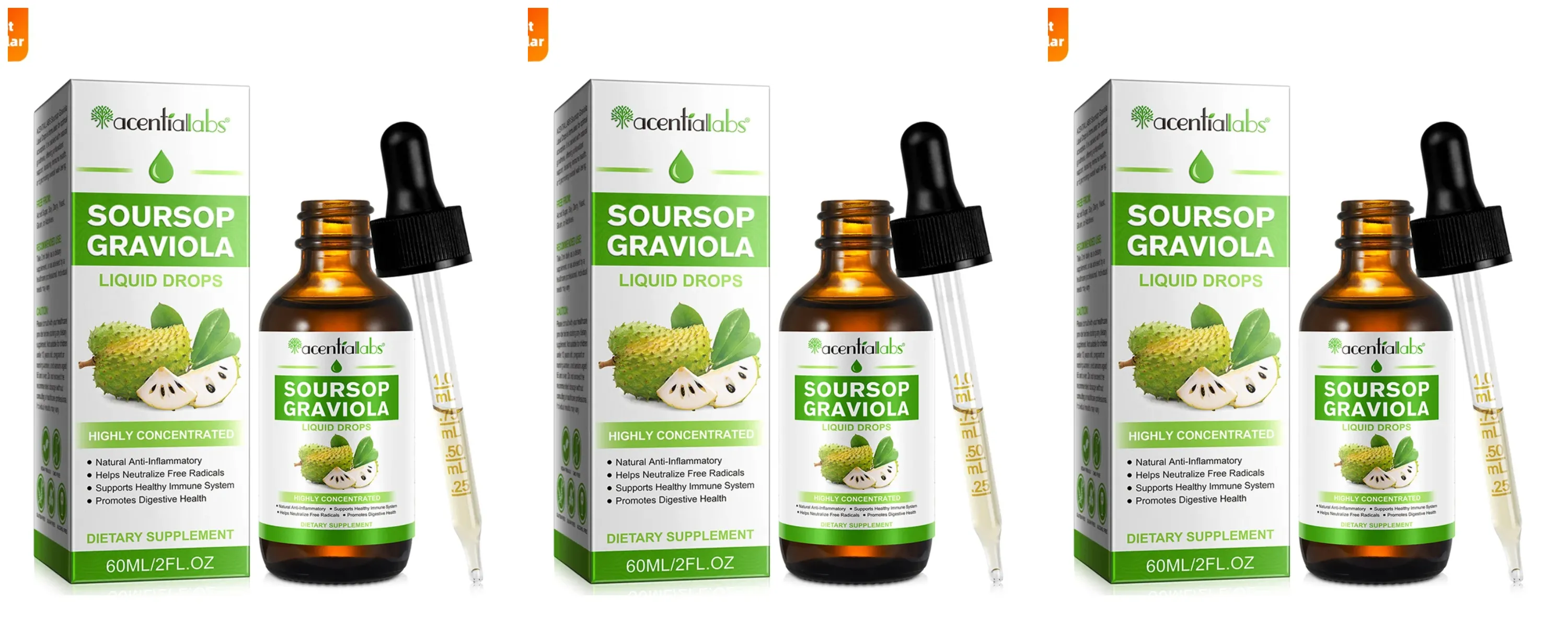 Acentiallabs Hot Sale 60ml Soursop Bitter Liquid Drops Dietary Supplements 100% Pure Organic Soursop Graviola Extract for Adlut — image 9