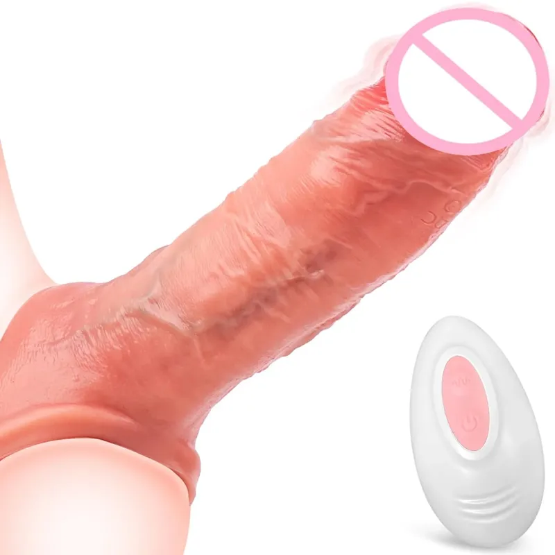 Penis Sleeve Cock Vibrator Realistický prodlužovač penisu Vibrační erekční kroužek s 10režimovým dálkovým ovládáním měkký silikonový penis pro muže pár