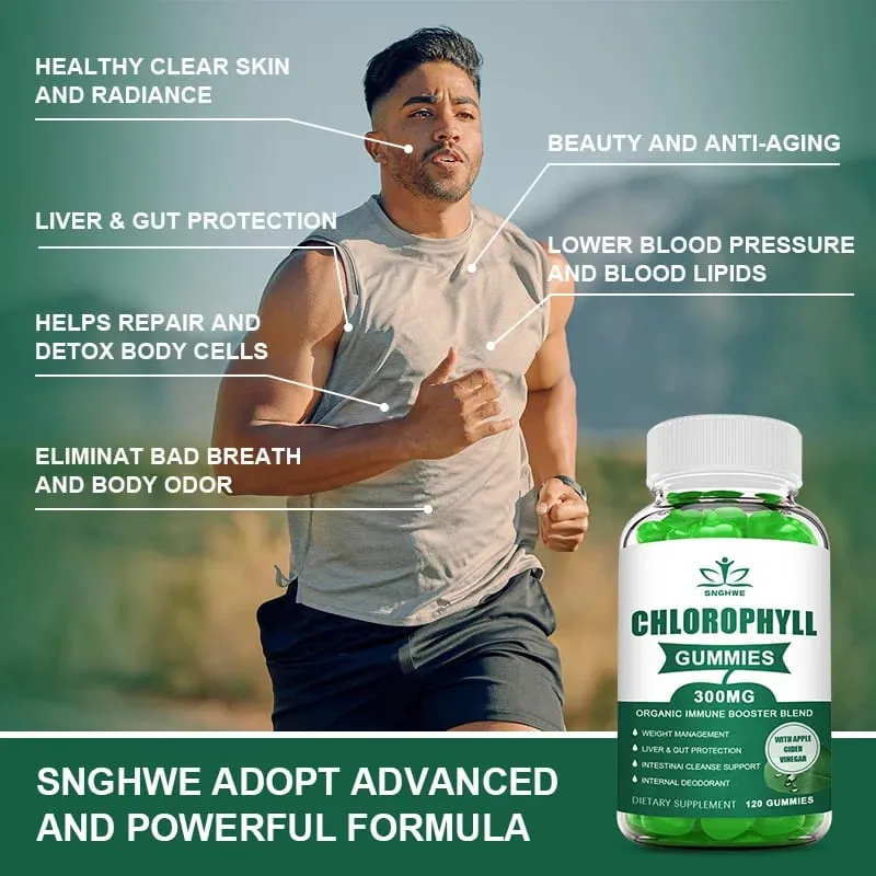 Chlorophyll-Gummis – mit ACV Vitamin D3 C E B12 – natürliches Deodorant, Energie, Stärkung des Immunsystems und Unterstützung der Verdauung, vegan, 60 Bonbons
