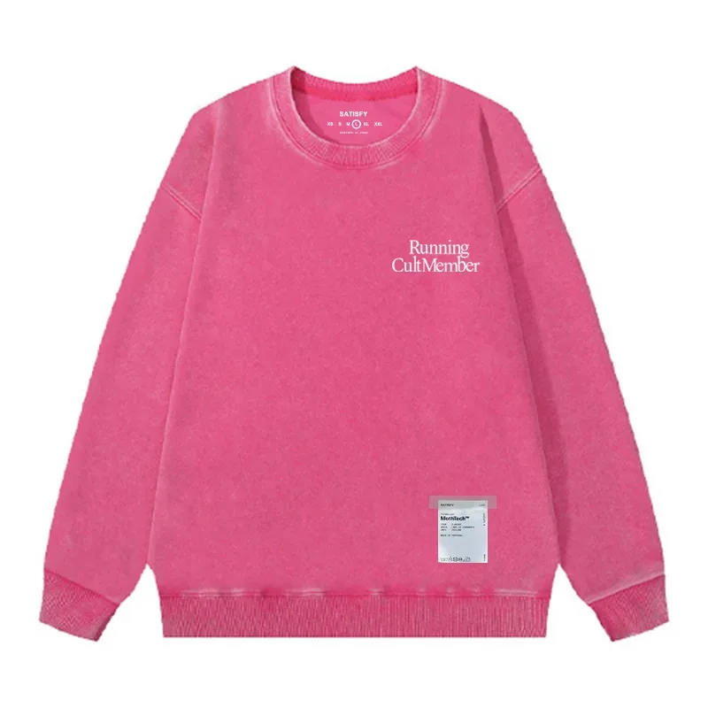 Satisfy SoftCell Men's Round-Neck Sweatshirt Running Distress Member Print Vintage Style Long Sleeve Cotton Sweatshirt with Po