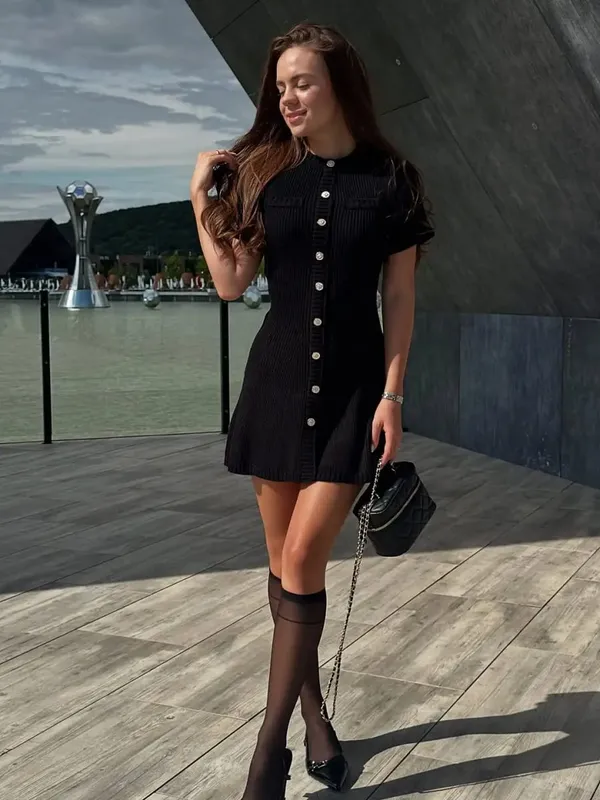 Polka Dot Slim Women Summer Mini Dress Solid Deep V-neck Puff Sleeves Pleated Front Button Short Dresses 2026 Lady Daily Wear