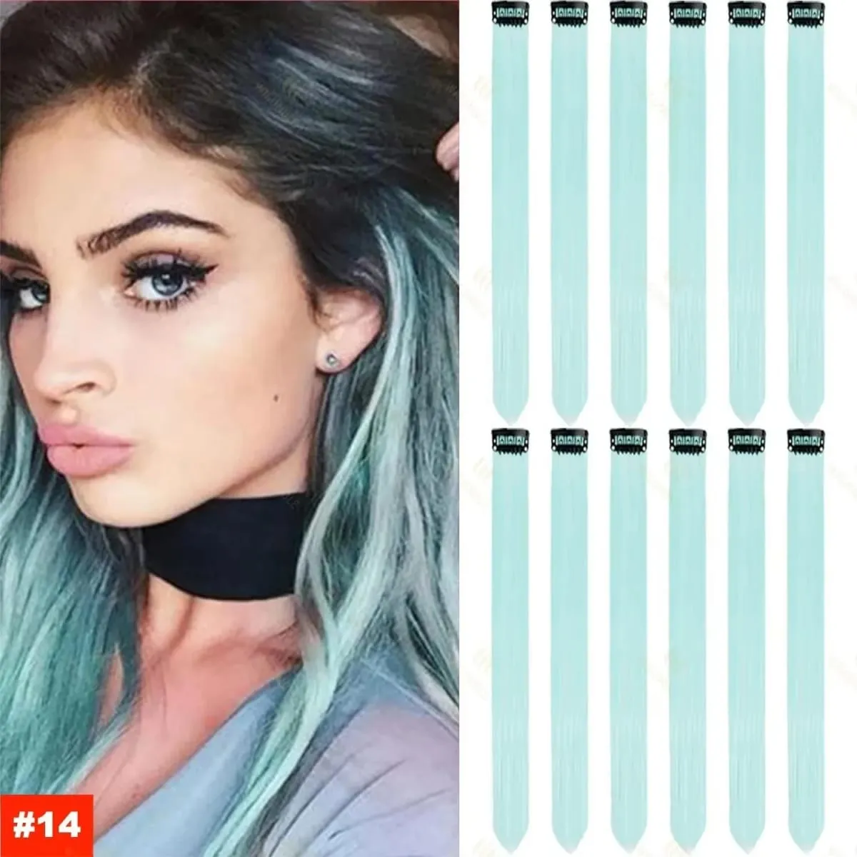 12 Pcs/lot Clip in Hair Extensions Multi-Colors Highlights Synthetic Hair 22 inch Rainbow Hairpieces for Girls Women Kids